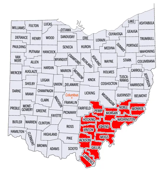 southeast ohio counties map