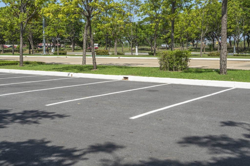 empty parking lot with trees
